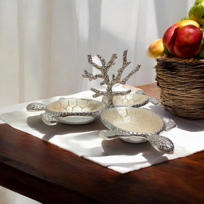 Turtle Serving Dish | Mother of Pearl Enamel, Coastal Kitchen Decor