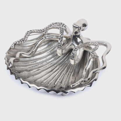 Nickel Plated Aluminum Octopus Dish | Nautical Coastal Decor