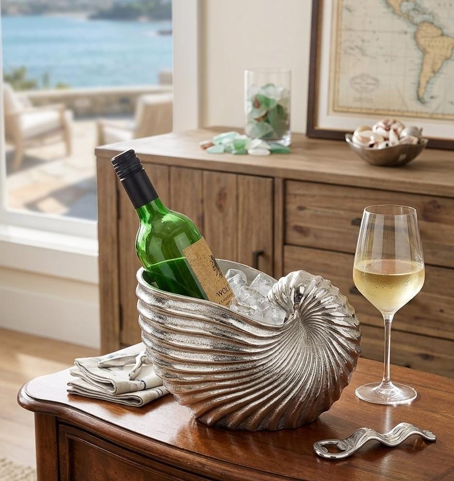 Aluminum Nautilus Seashell Wine Chiller | Coastal Vase Planter