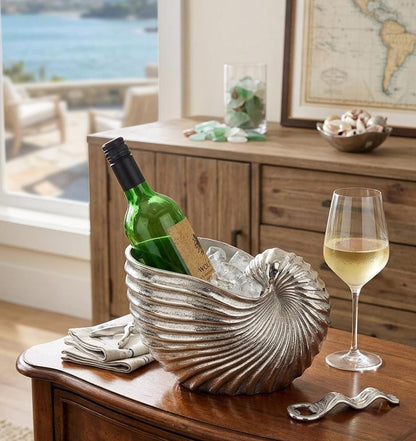 Aluminum Nautilus Seashell Wine Chiller | Coastal Vase Planter
