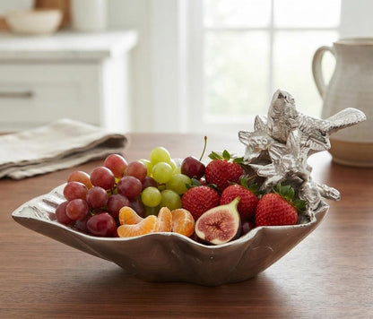 Handcrafted Aluminum Snack Bowl, Bird Branch Design, Rustic Metal Decor