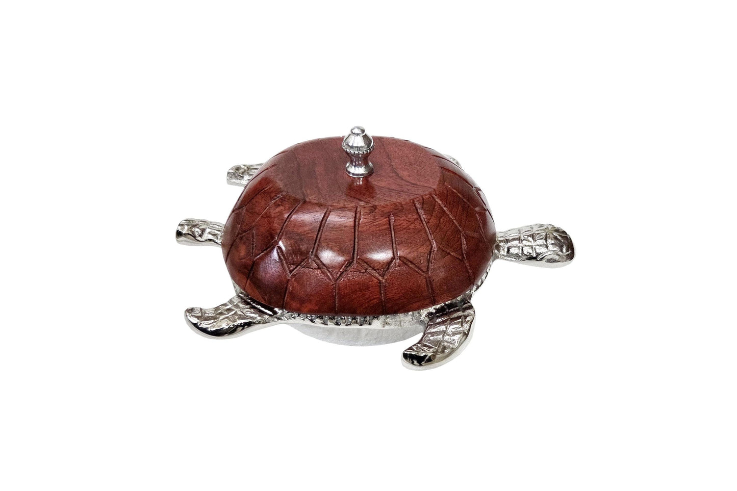 Silver Turtle Trinket Bowl with Wooden Lid, Coastal Beach Decor, Nautical Jewelry Box