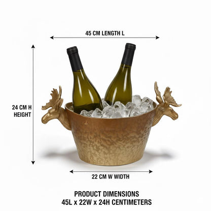 Antique Brass Finish Ice Bucket | Elk Handle Wine Chiller