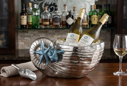 Nautilus Shell Wine Cooler | Polished Aluminum Nautical Bar Decor