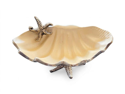 Mother of Pearl Pedestal Platter, Silver Aluminum Serving Tray, Coastal Decor, Wedding Dessert Stand