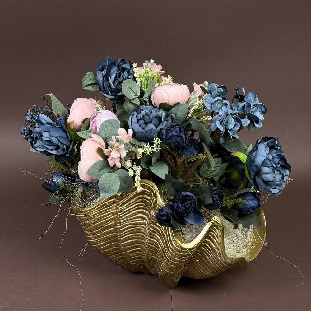Gold Aluminum Shell Vase: Coastal Centerpiece Bowl, Nautical Beach House Accent