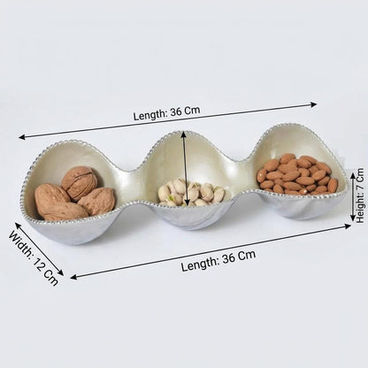 Three Round Decorative Containers with Metallic Carrier Base – Elegant Display Tray