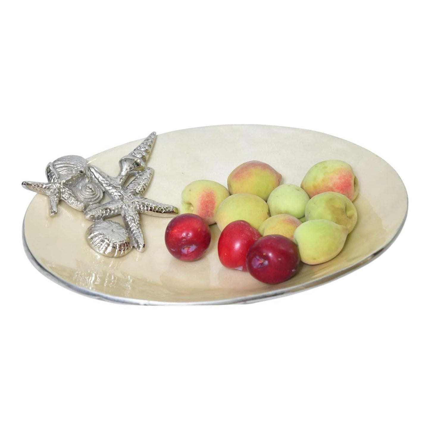 Vintage Cast Aluminum Oval Serving Bowl Beach Ocean Seashore Theme 14.5”