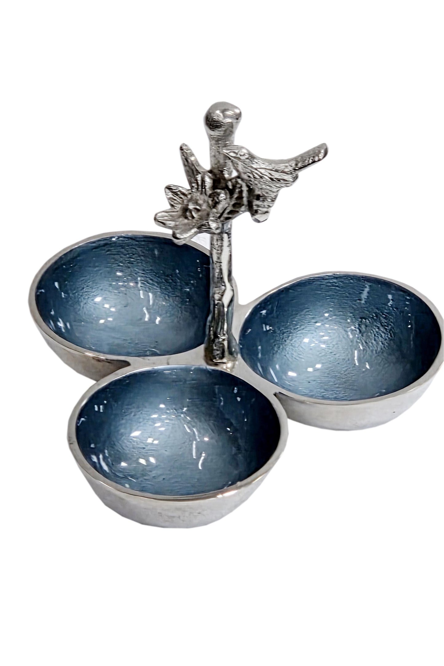Blue Enamel Aluminum Snack Bowl | Designer 3 bowl serving Platter