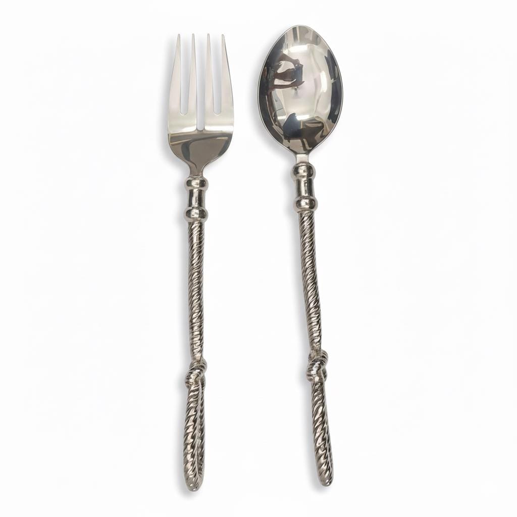Aluminum Serving Set, Twisted Rope Handle, Silver Finish