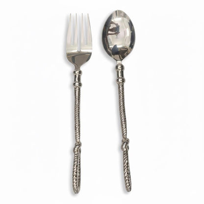 Aluminum Serving Set, Twisted Rope Handle, Silver Finish