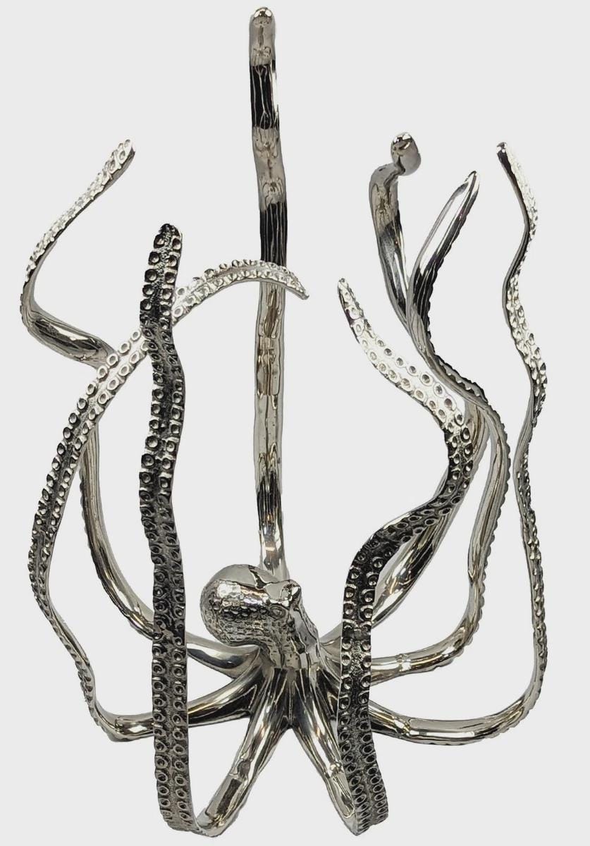 Handcrafted Aluminum Octopus Side Table with Glass Top – Nautical Coastal Decor