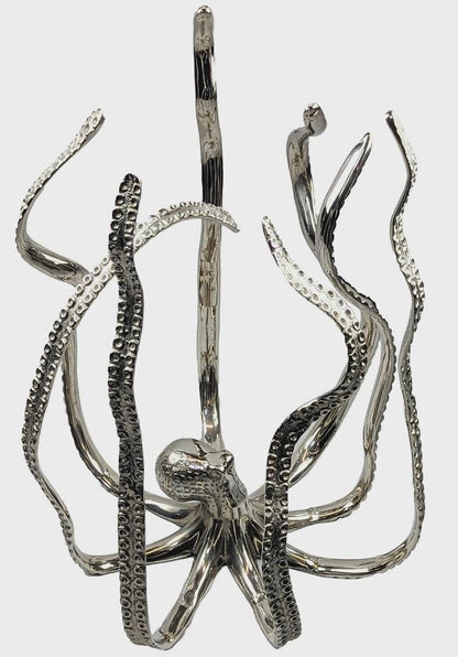 Handcrafted Aluminum Octopus Side Table with Glass Top – Nautical Coastal Decor