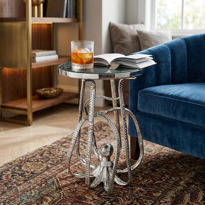 Octopus Drink Table – Granite Marble Top, Coastal Accent Side Table, Nautical Decor