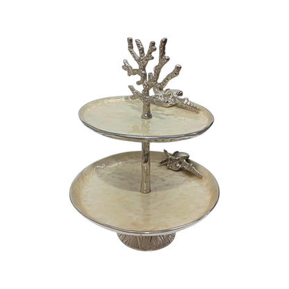 Handmade Metallic Tiered Display Stand, Sea Inspired, Coastal Party Accent