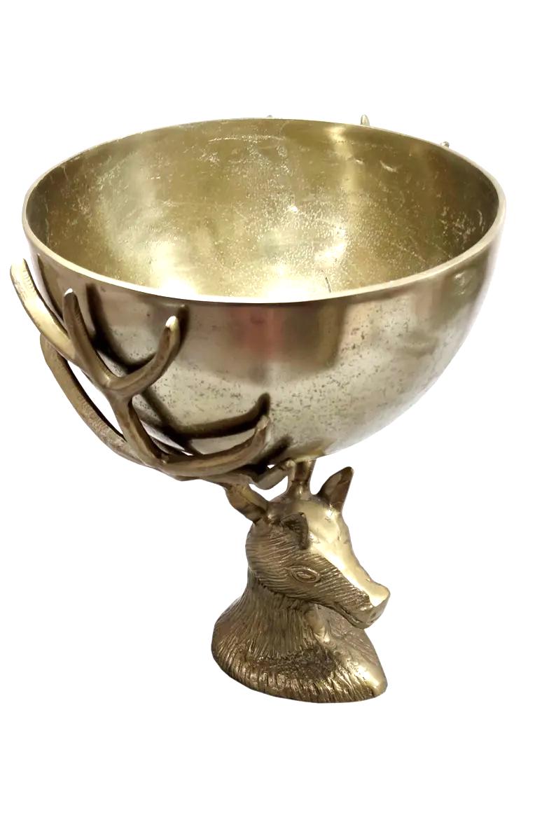 Antique Brass Aluminum Deer Stand Bowl, Wine Chiller Centerpiece