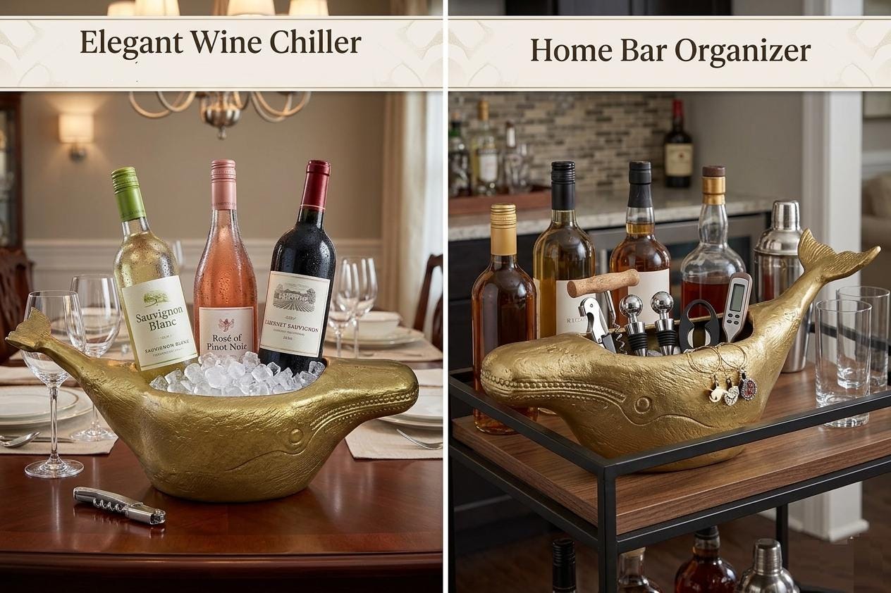 Handcrafted Whale Wine Bottle Holder | Coastal Nautical Decor