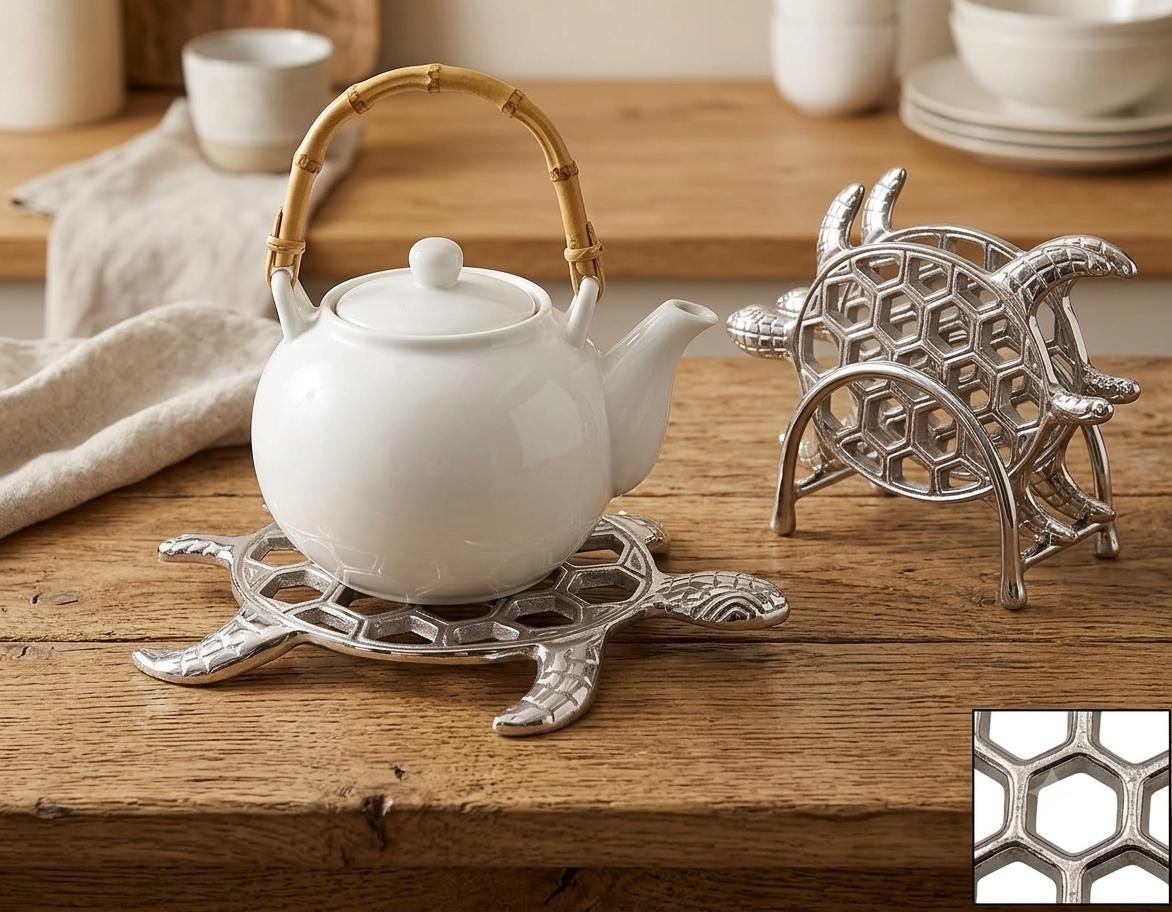 Sea Turtle Trivet, Cast Aluminium Hot Pad, Coastal Kitchen Decor, Heat Resistant Pot Holder