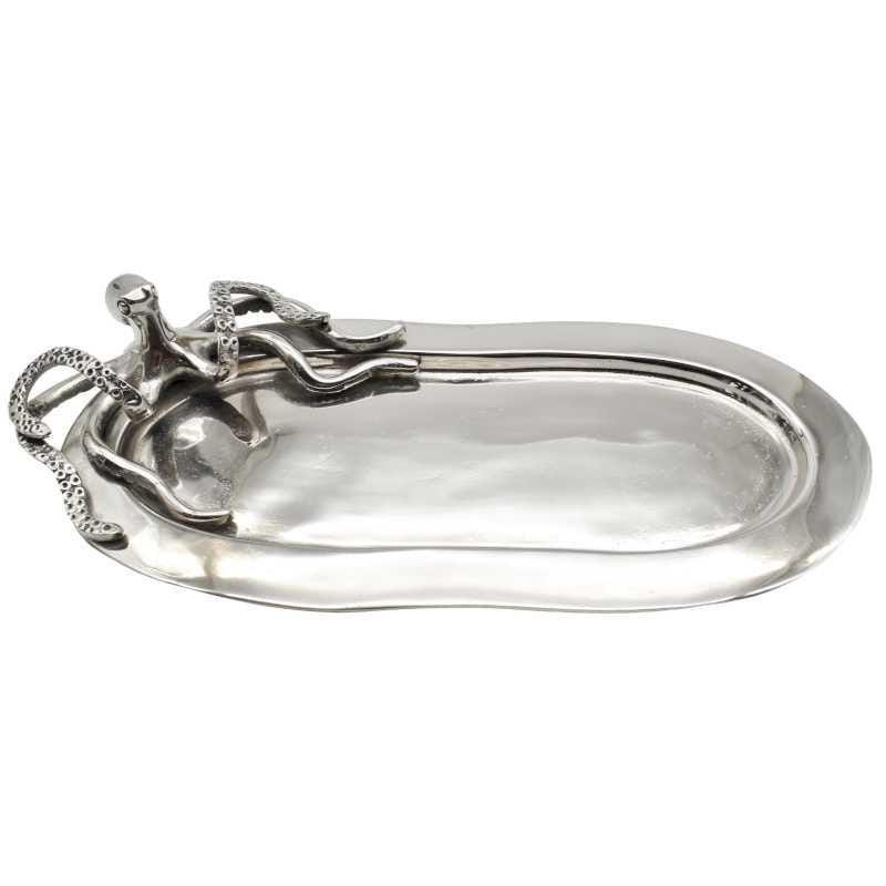 Handcrafted Metal Serving Ensemble with Octopus Motif, Artistic Ocean-Inspired Dining and Entertaining Display Piece