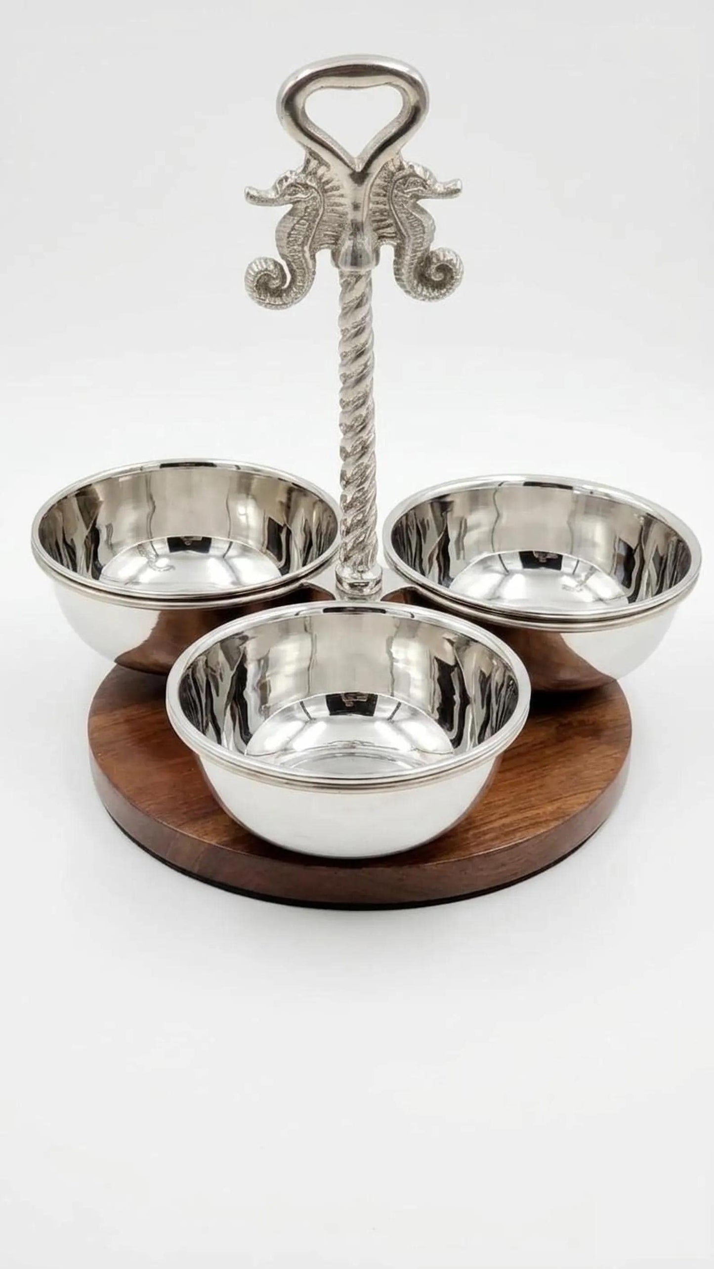Ocean Luxe Seahorse Condiment Serving Set, Coastal Table Decor, Beach House Entertaining Dish, Nautical Dip Bowl Gift