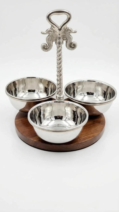 Ocean Luxe Seahorse Condiment Serving Set, Coastal Table Decor, Beach House Entertaining Dish, Nautical Dip Bowl Gift