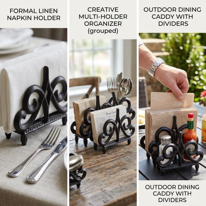 Ardenne Napkin Holder: Rustic Farmhouse Metal Table Decor Organizer