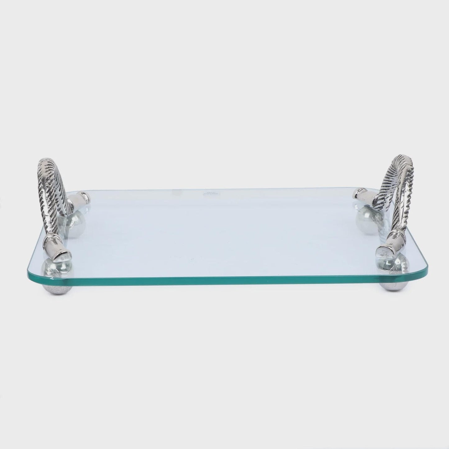 Glass Cheese Tray with Silver Aluminum Handles & Knife Set | Charcuterie Serving Platter