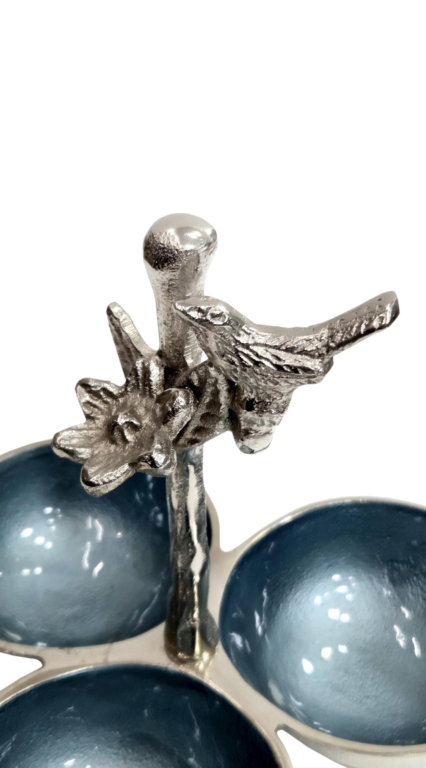 Blue Enamel Aluminum Snack Bowl | Designer 3 bowl serving Platter