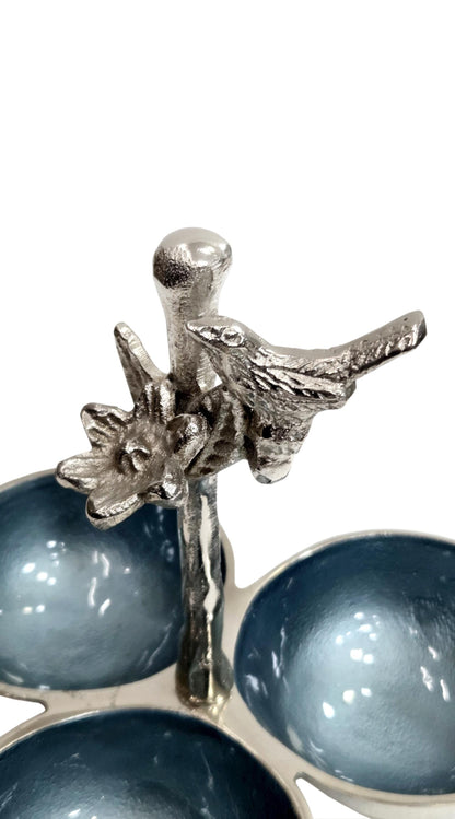 Blue Enamel Aluminum Snack Bowl | Designer 3 bowl serving Platter