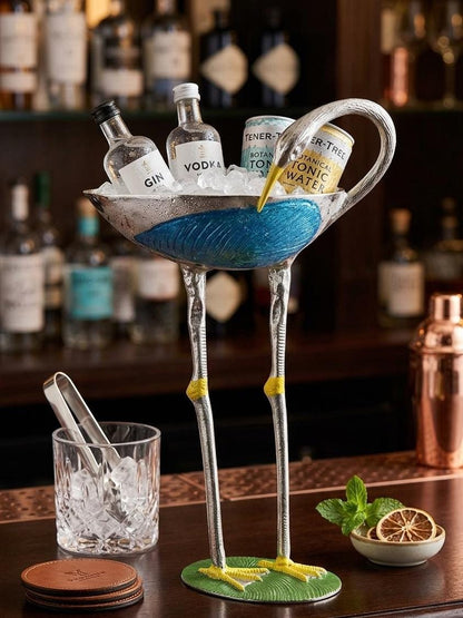 Flamingo Pedestal Wine Holder | Elegant Metal Champagne Bucket, Bar Décor