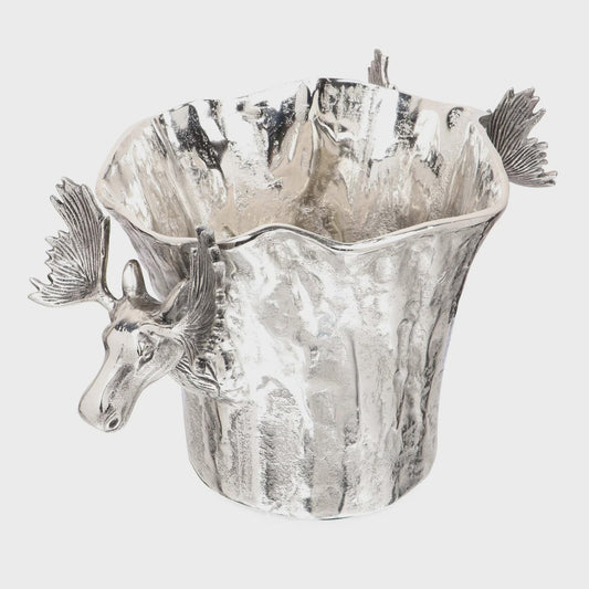 Handcrafted Aluminum Moose Wine Bucket – Rustic Lodge Barware, Silver Plated Champagne Cooler