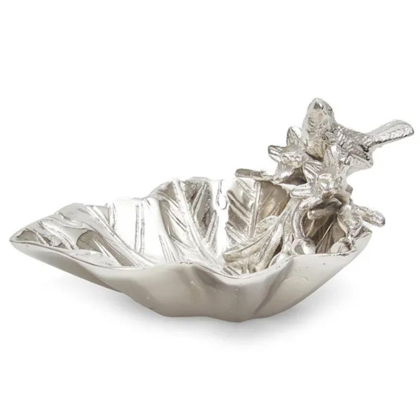 Handcrafted Aluminum Snack Bowl, Bird Branch Design, Rustic Metal Decor