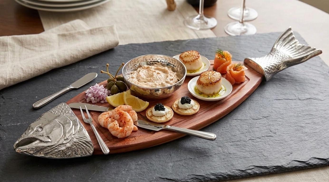 Salmon Shaped Wooden Cheese Board | Rustic Charcuterie Serving Platter