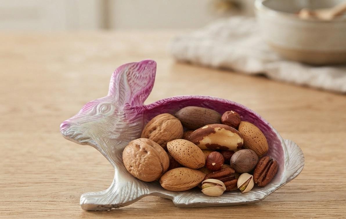 Pink Enamel Rabbit Candy Dish, Handcrafted Aluminum Easter Tray, Spring Table Decor