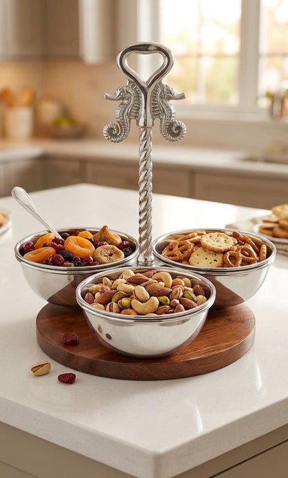 Ocean Luxe Seahorse Condiment Serving Set, Coastal Table Decor, Beach House Entertaining Dish, Nautical Dip Bowl Gift