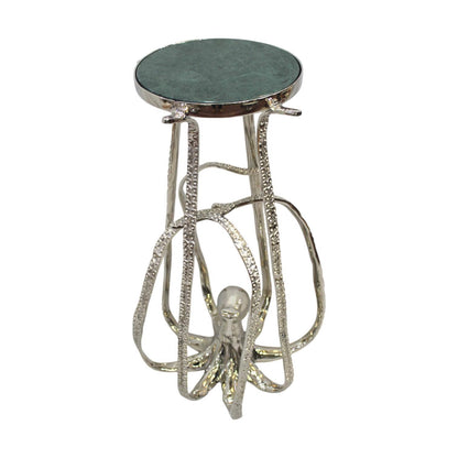 Octopus Drink Table – Granite Marble Top, Coastal Accent Side Table, Nautical Decor