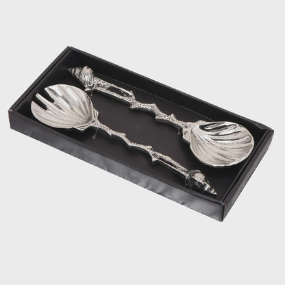 Coral Salad Server Set Silver | Coastal Tableware Gift