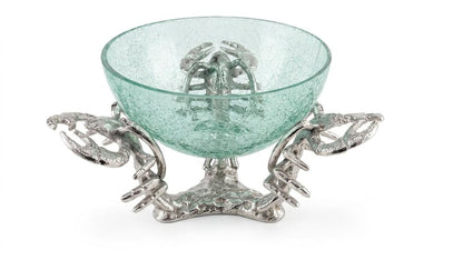 Lobster Trio Pot Stand with Glass Bowl | Coastal Seafood Serving Dish