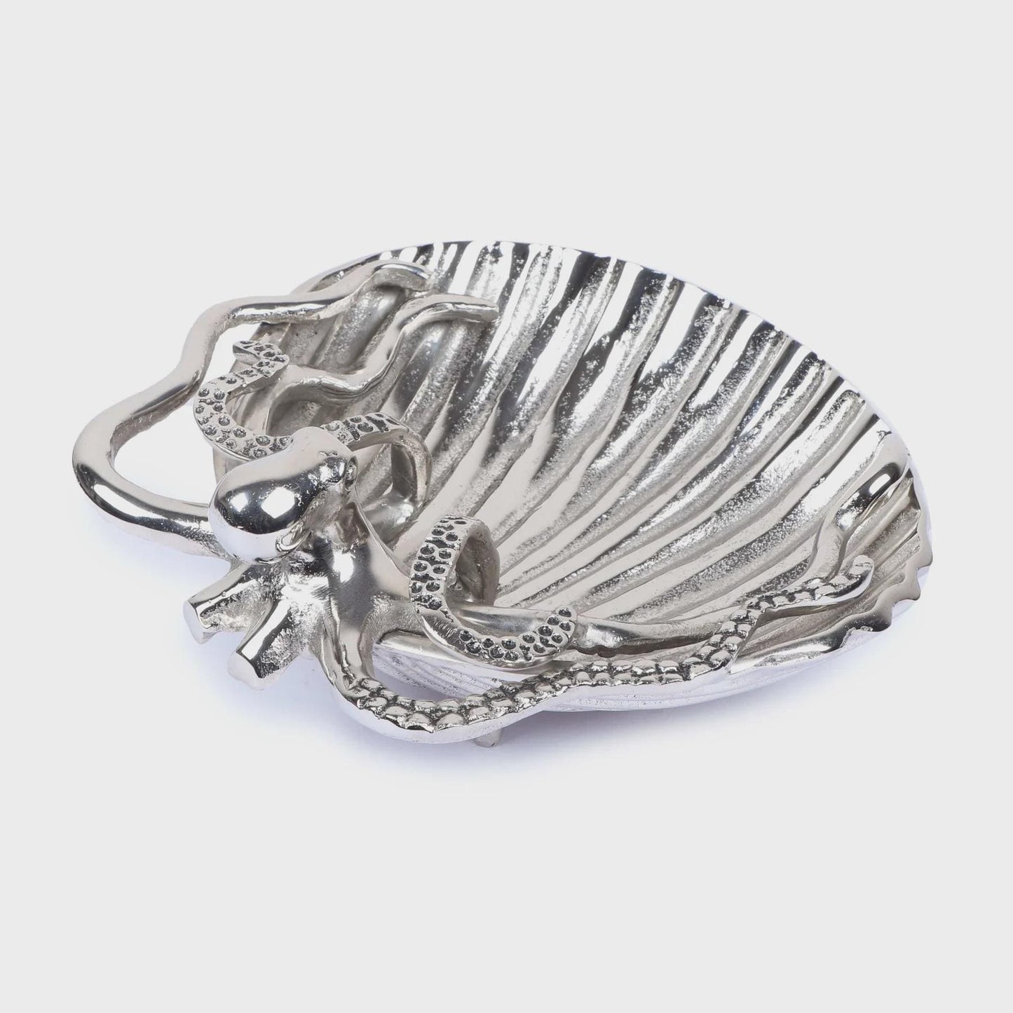 Nickel Plated Aluminum Octopus Dish | Nautical Coastal Decor