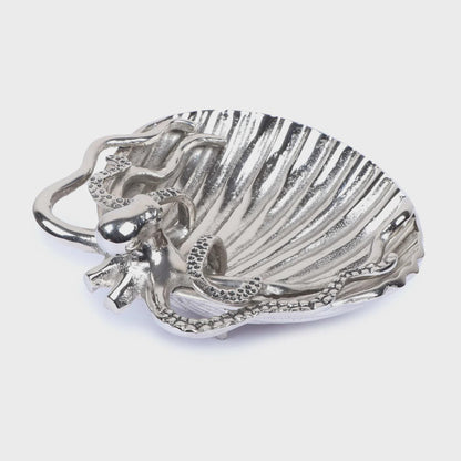 Nickel Plated Aluminum Octopus Dish | Nautical Coastal Decor