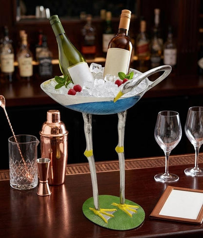 Flamingo Pedestal Wine Holder | Elegant Metal Champagne Bucket, Bar Décor
