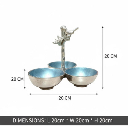 Blue Enamel Aluminum Snack Bowl | Designer 3 bowl serving Platter