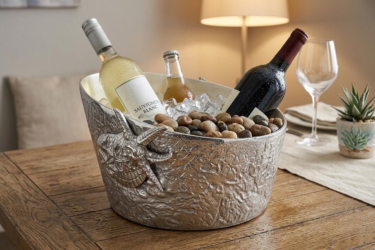Conch Shell Wine Bottle Holder, Coastal Bar Accent, Nautical Wine Rack, Ocean Theme Decor