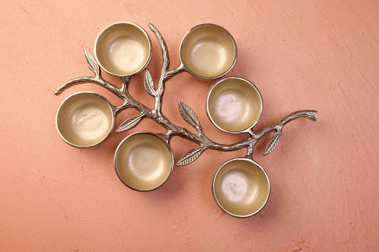 6 Dip Leafy Branch Server | Cast Aluminum, Mother of Pearl Enamel