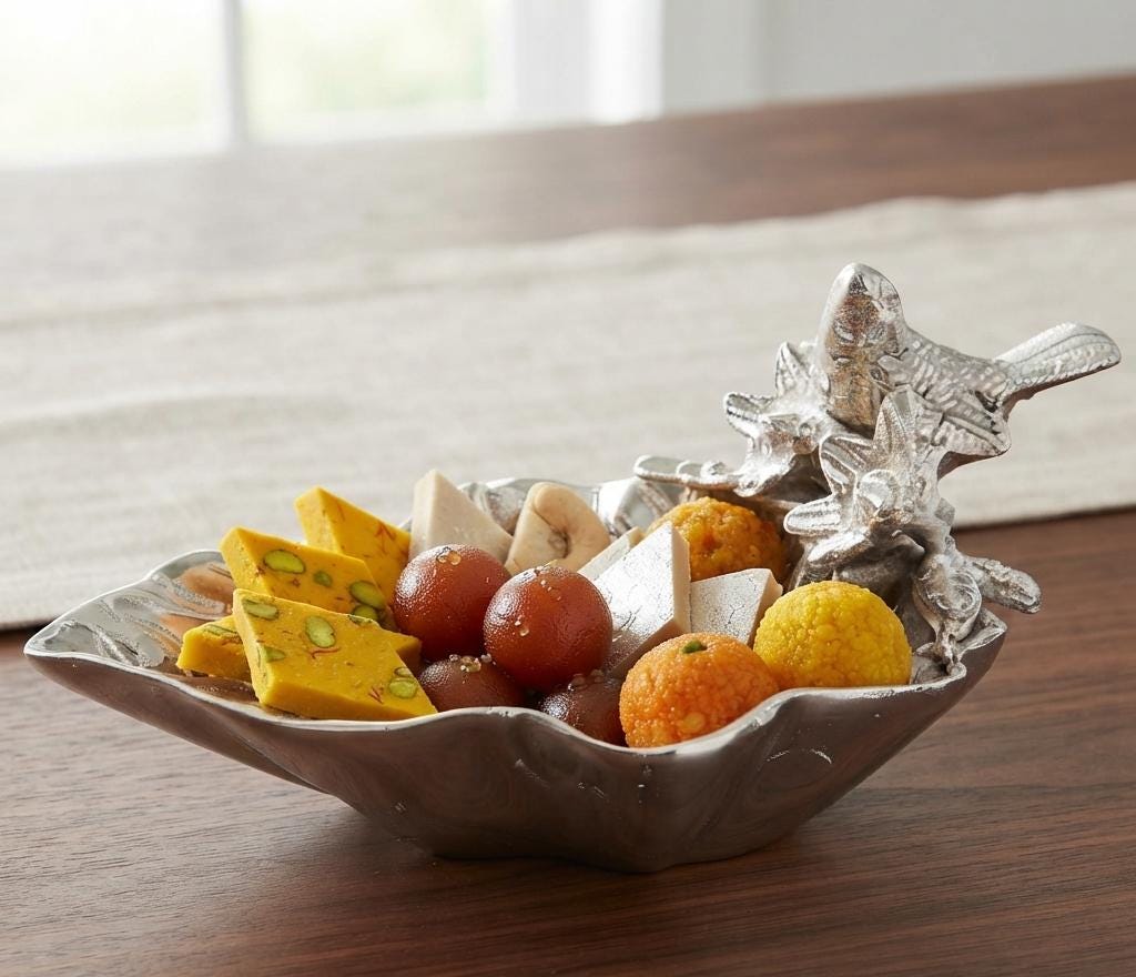 Handcrafted Aluminum Snack Bowl, Bird Branch Design, Rustic Metal Decor