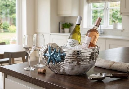 Nautilus Shell Wine Cooler | Polished Aluminum Nautical Bar Decor