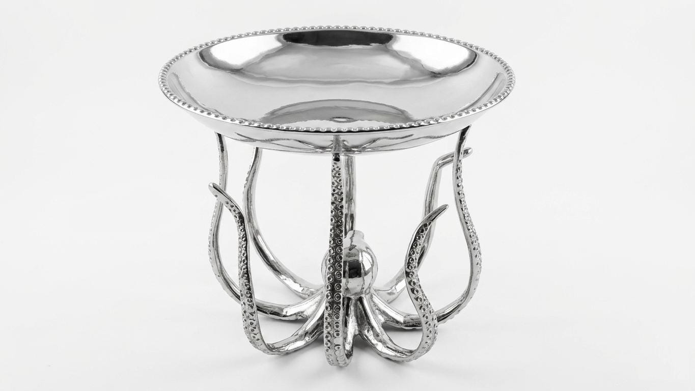 Handcrafted Aluminum Octopus Serving Plate | Coastal Table Centerpiece Tray