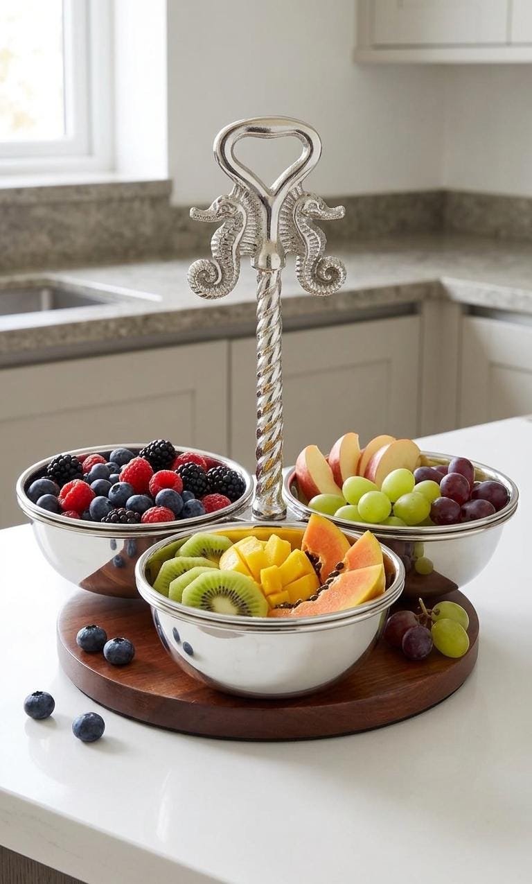Ocean Luxe Seahorse Condiment Serving Set, Coastal Table Decor, Beach House Entertaining Dish, Nautical Dip Bowl Gift