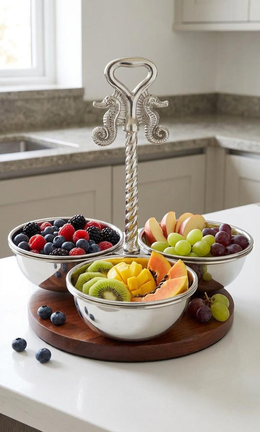 Ocean Luxe Seahorse Condiment Serving Set, Coastal Table Decor, Beach House Entertaining Dish, Nautical Dip Bowl Gift
