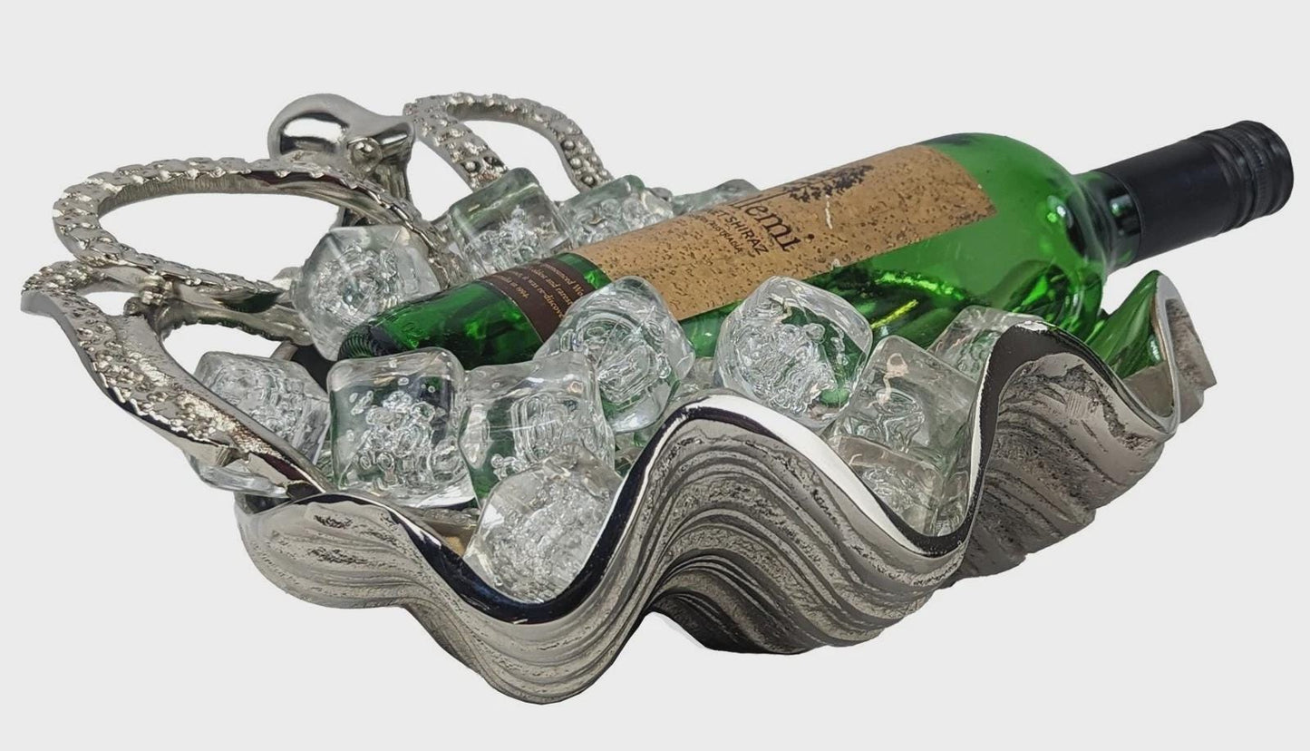 Handcrafted Aluminum Octopus Shell Wine Cooler, Coastal Bar Decor, Nautical Ice Bucket